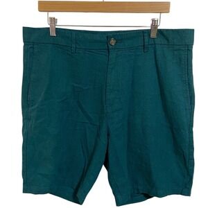 Old Navy Men's 36 Slim Linen Blend Shorts Teal Green Flat Front Summer Casual